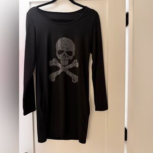 Long Sleeve Dress or tunic with rhinestone Skull